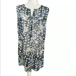 CAbi Avery Blue Yellow Button Tunic Top M